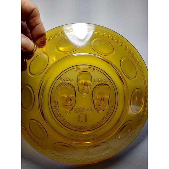 Vintage Carnival Glass Amber Apollo 13 Space Astronaut Plate Wheaton Glass NASA - Picture 3 of 4